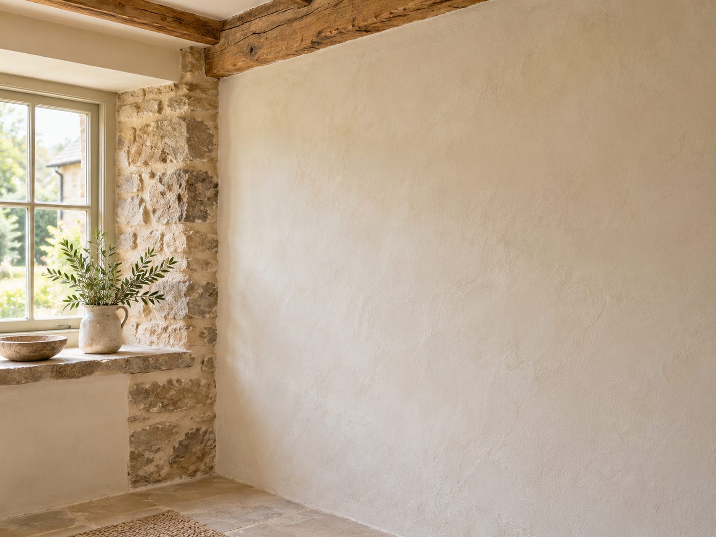 Lime plaster applied to an older property wall